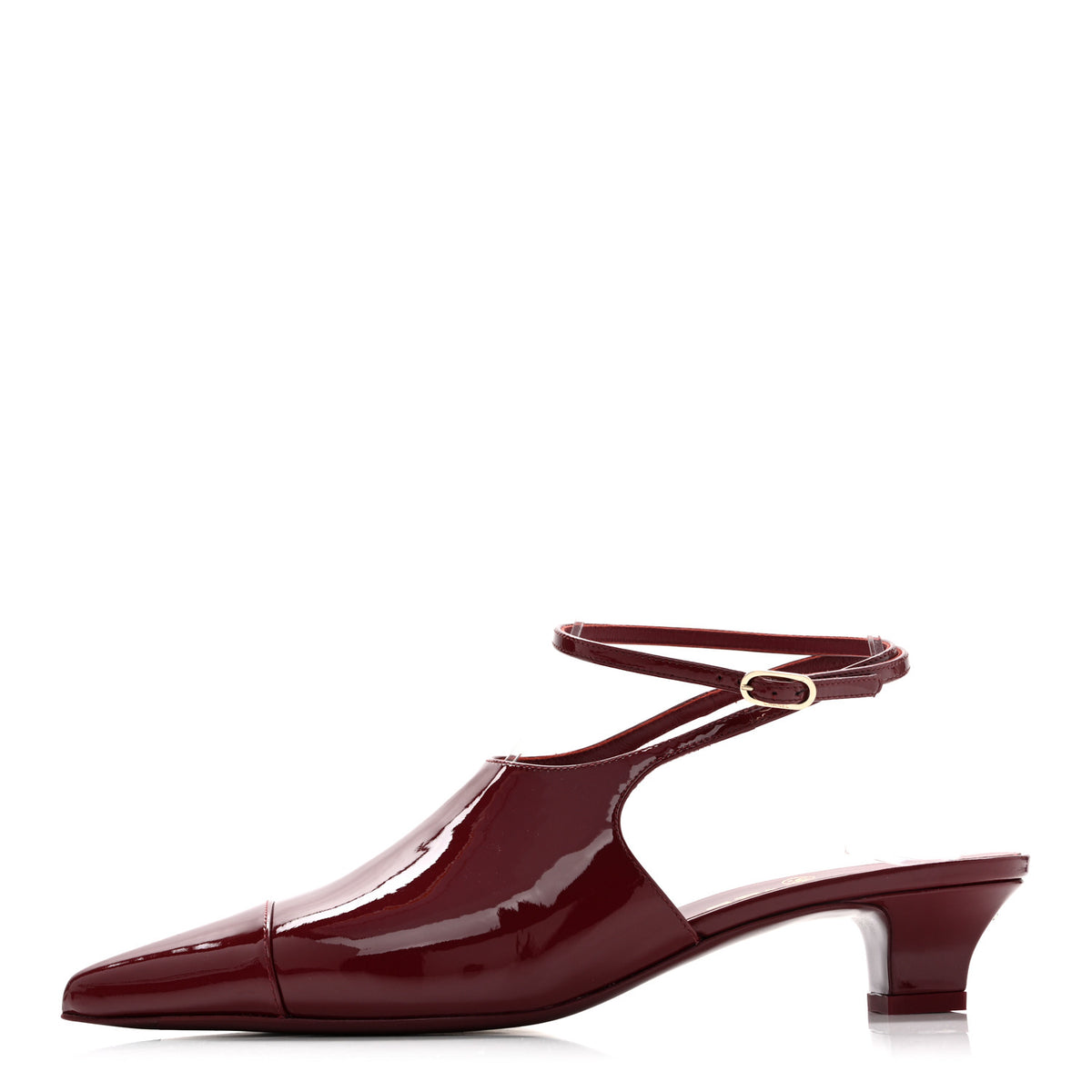 Patent Calfskin Cap Toe CC Slingback Pumps 38 Dark Burgundy