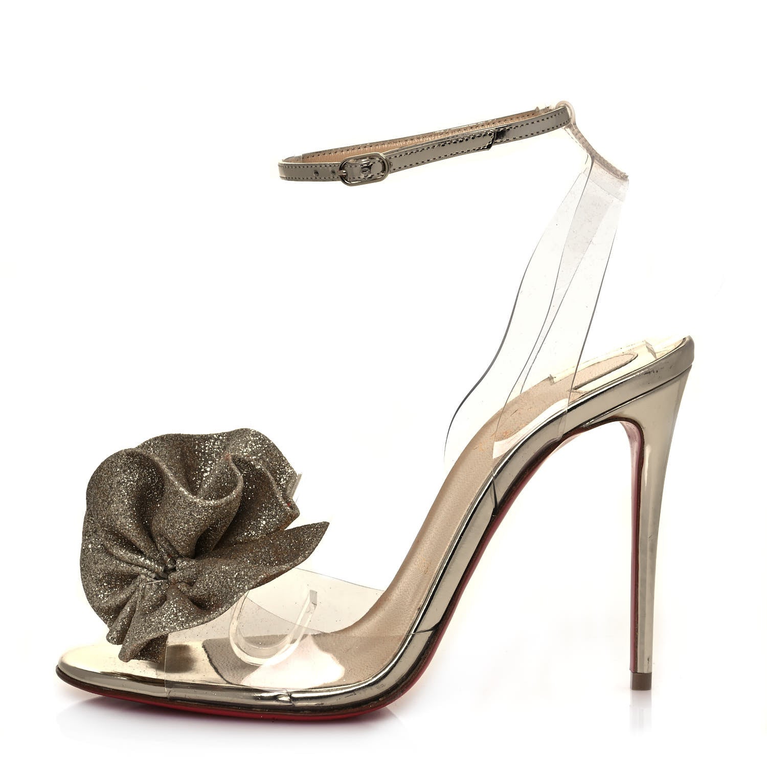 Christian Louboutin Metallic Calfskin Glitter Tonic PVC Fossiliza 100 Sandals 36.5 Version Light Gold 1 of 7