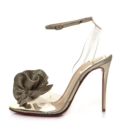 Christian Louboutin Metallic Calfskin Glitter Tonic PVC Fossiliza 100 Sandals 36.5 Version Light Gold 1 of 7