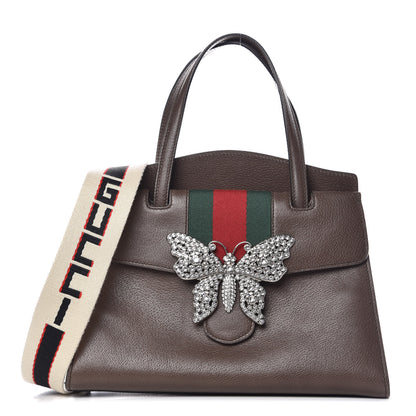 Gucci Textured Calfskin Web Crystal Butterfly Stripe Medium Totem Top Handle Bag New Acero 1 of 11