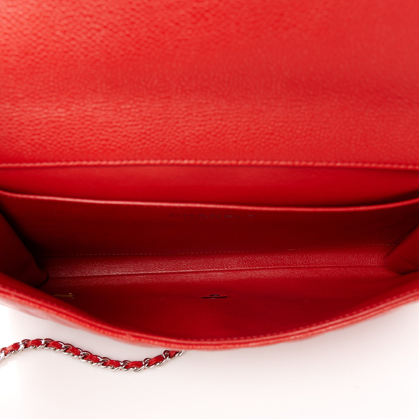 Caviar Quilted Clutch With Chain Flap Red