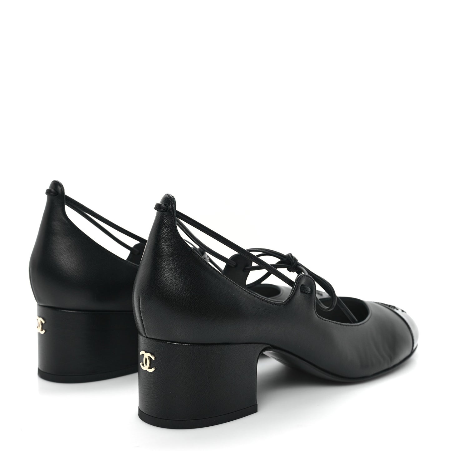 Lambskin Patent Cap Toe CC Mary Jane Pumps 37.5 Black