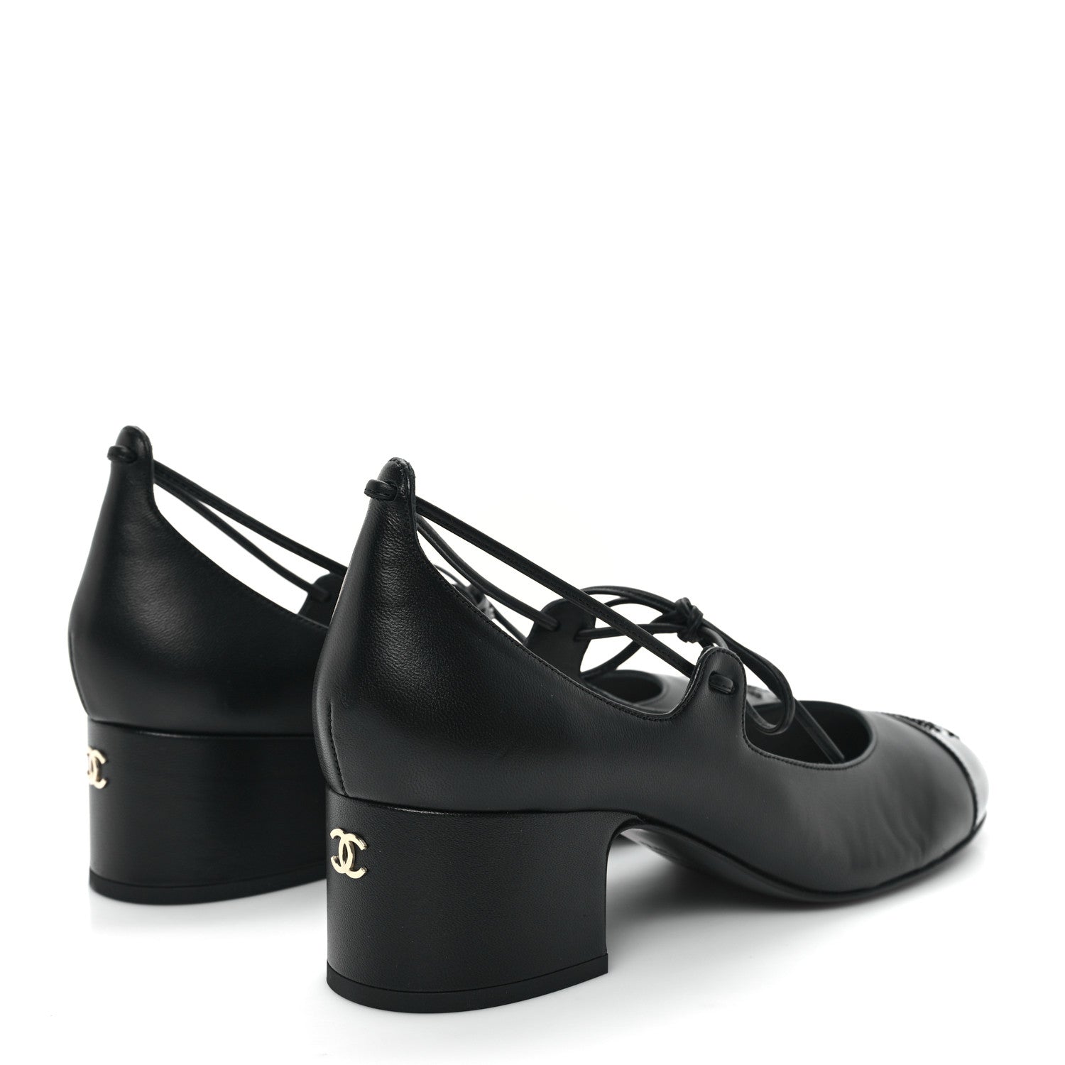 Chanel Lambskin Patent Cap Toe CC Mary Jane Pumps 37.5 Black 5 of 10