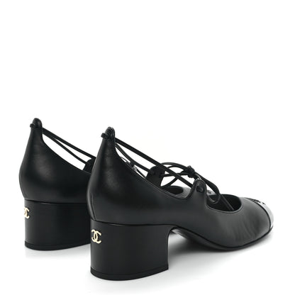 Chanel Lambskin Patent Cap Toe CC Mary Jane Pumps 37.5 Black 5 of 10