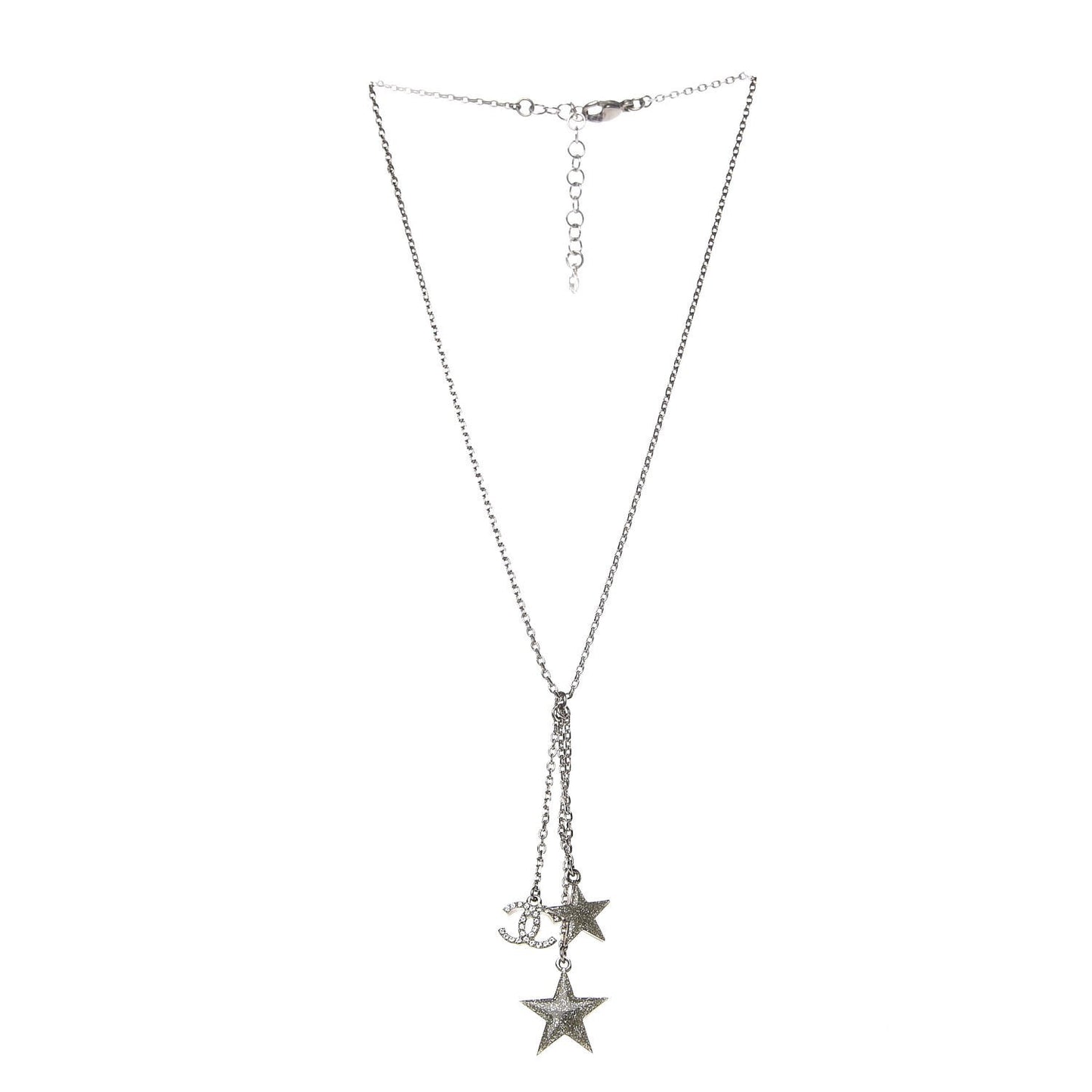 Crystal Glitter Enamel CC Star Drop Necklace Silver