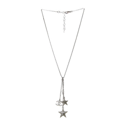 Chanel Crystal Glitter Enamel CC Star Drop Necklace Silver 3 of 4
