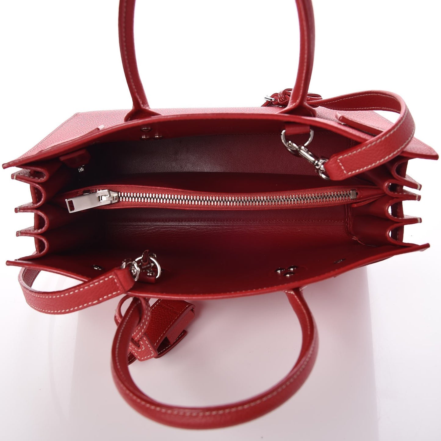 Grained Calfskin Topstitch Baby Sac De Jour Red