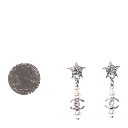 Chanel Crystal Pearl CC Star Drop Earrings Silver 2 of 4