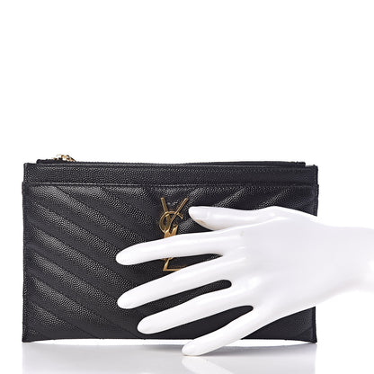 Saint Laurent Grain De Poudre Chevron Monogram Bill Pouch Black 2 of 9