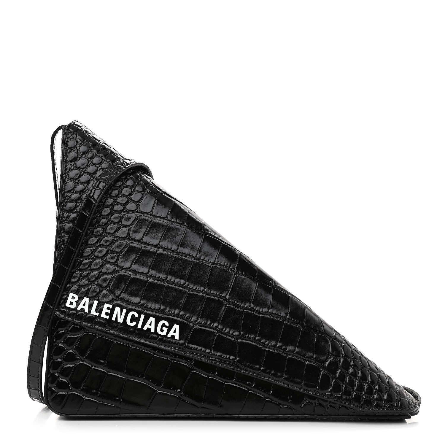 Balenciaga Calfskin Logo Crocodile Embossed Triangle Clutch Black White 1 of 9