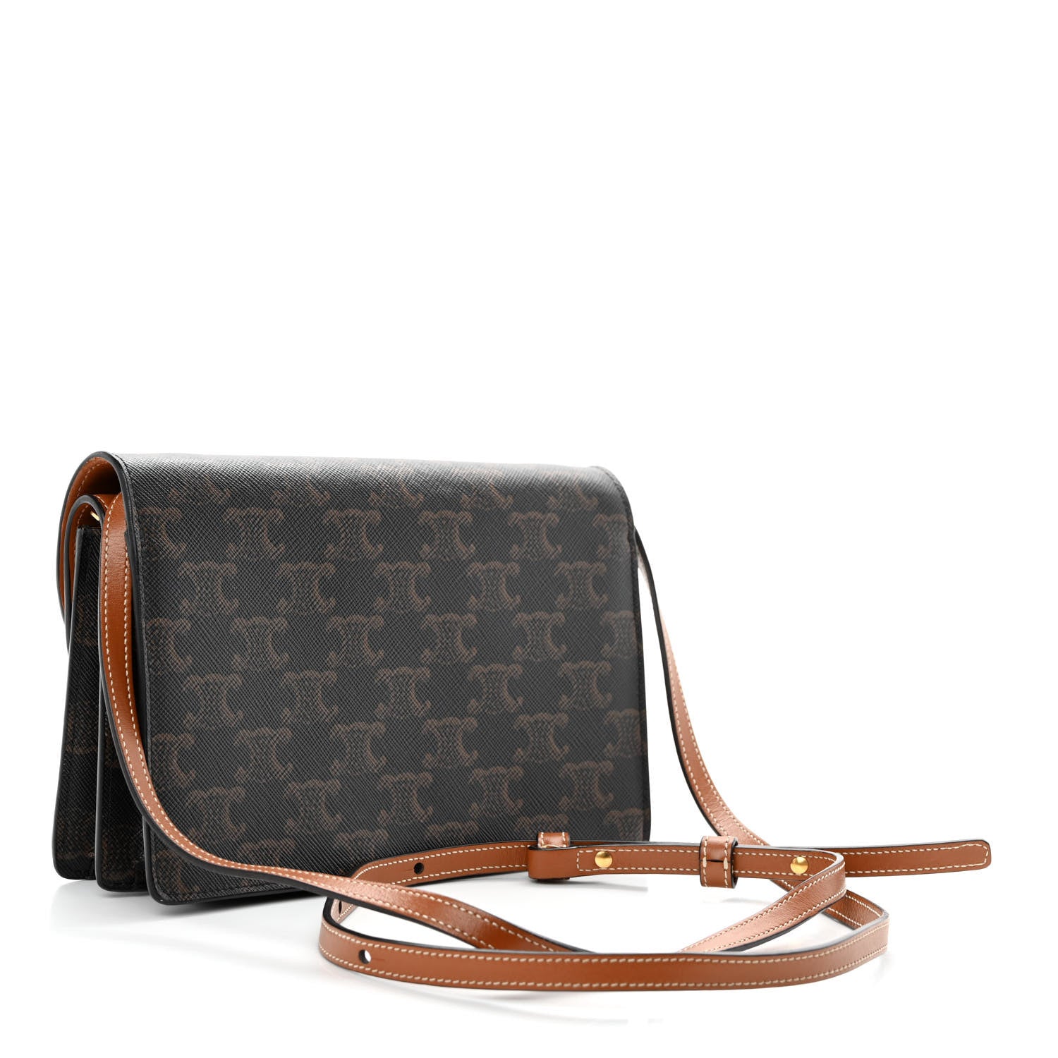 Celine Triomphe Canvas Lambskin Wallet On Strap Tan 2 of 12
