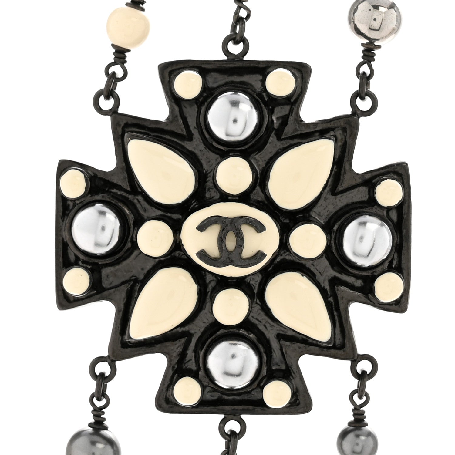 Chanel Gripoix Poured Glass CC Multi Strand Necklace Ruthenium 4 of 6