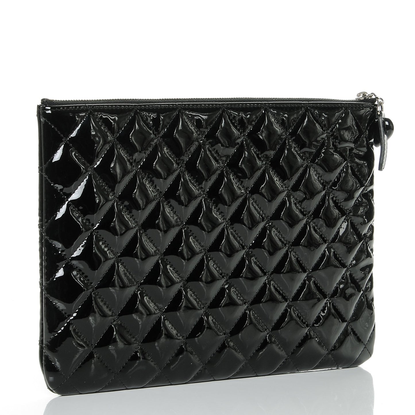 Patent Calfskin Quilted Medium Cosmetic Case Black