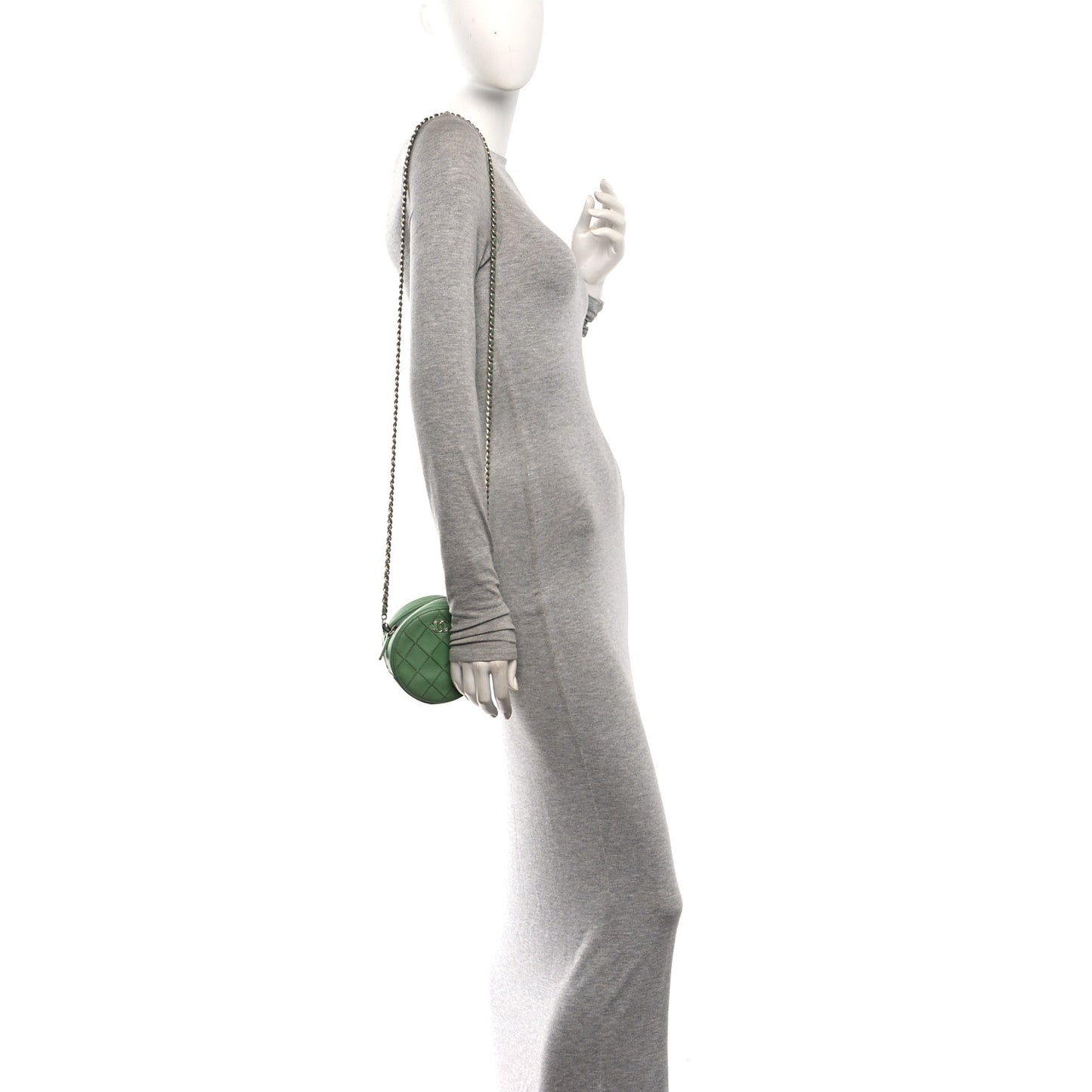 Lambskin Stitch Round Clutch With Chain Green
