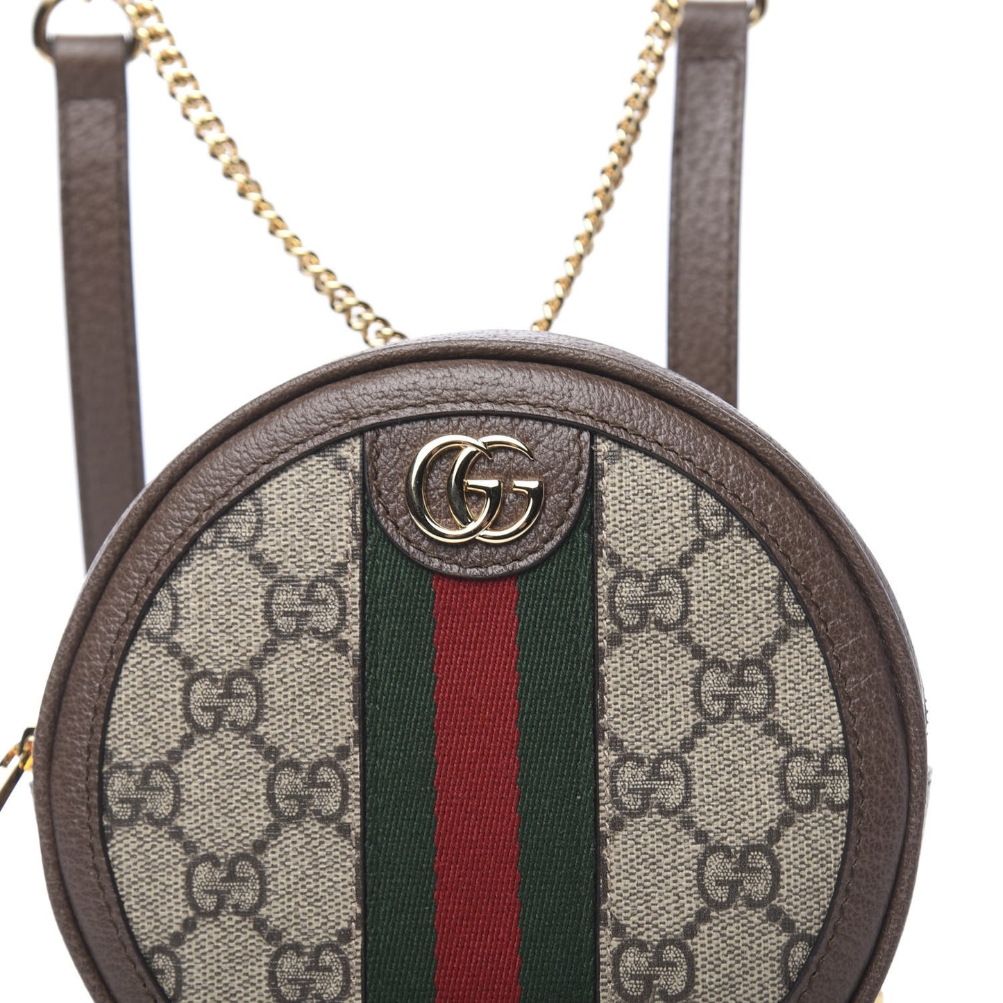 GG Supreme Monogram Web Mini Ophidia Round Backpack Brown