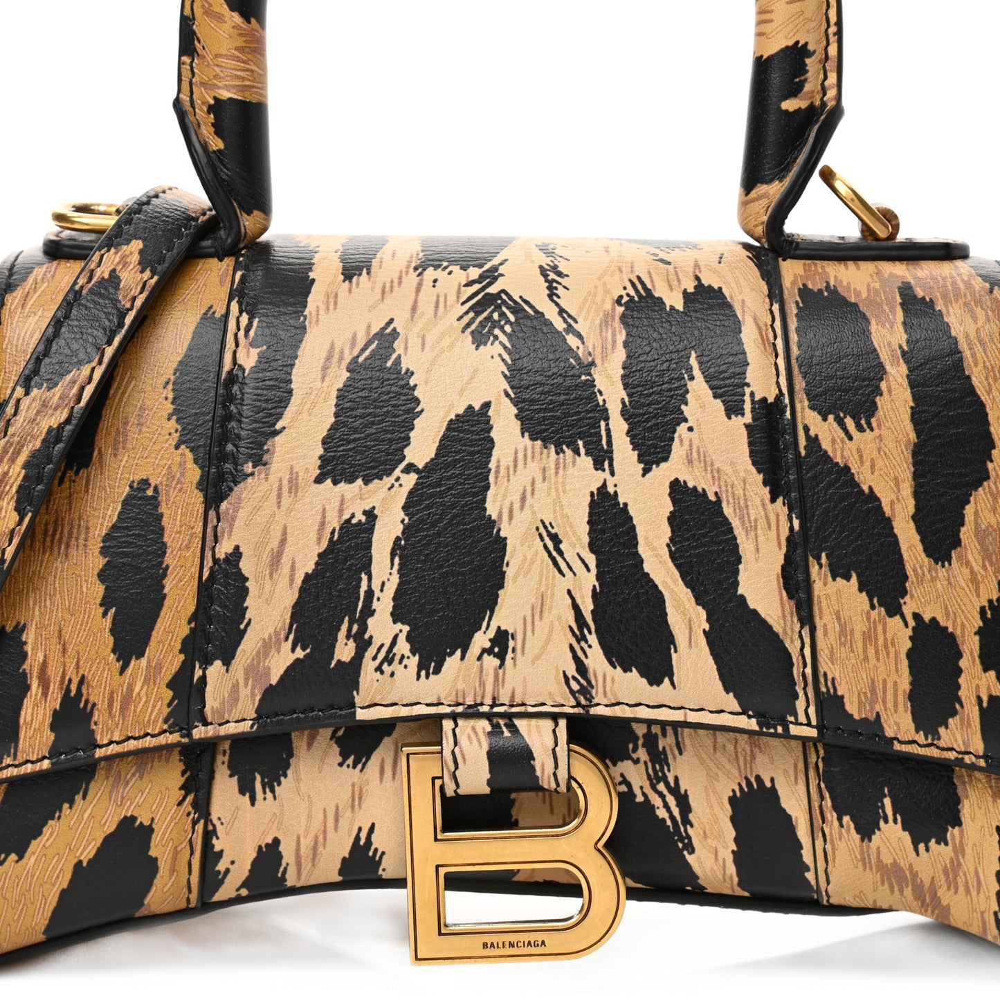 Smooth Calfskin Leopard Print Hourglass Top Handle Bag XS Beige