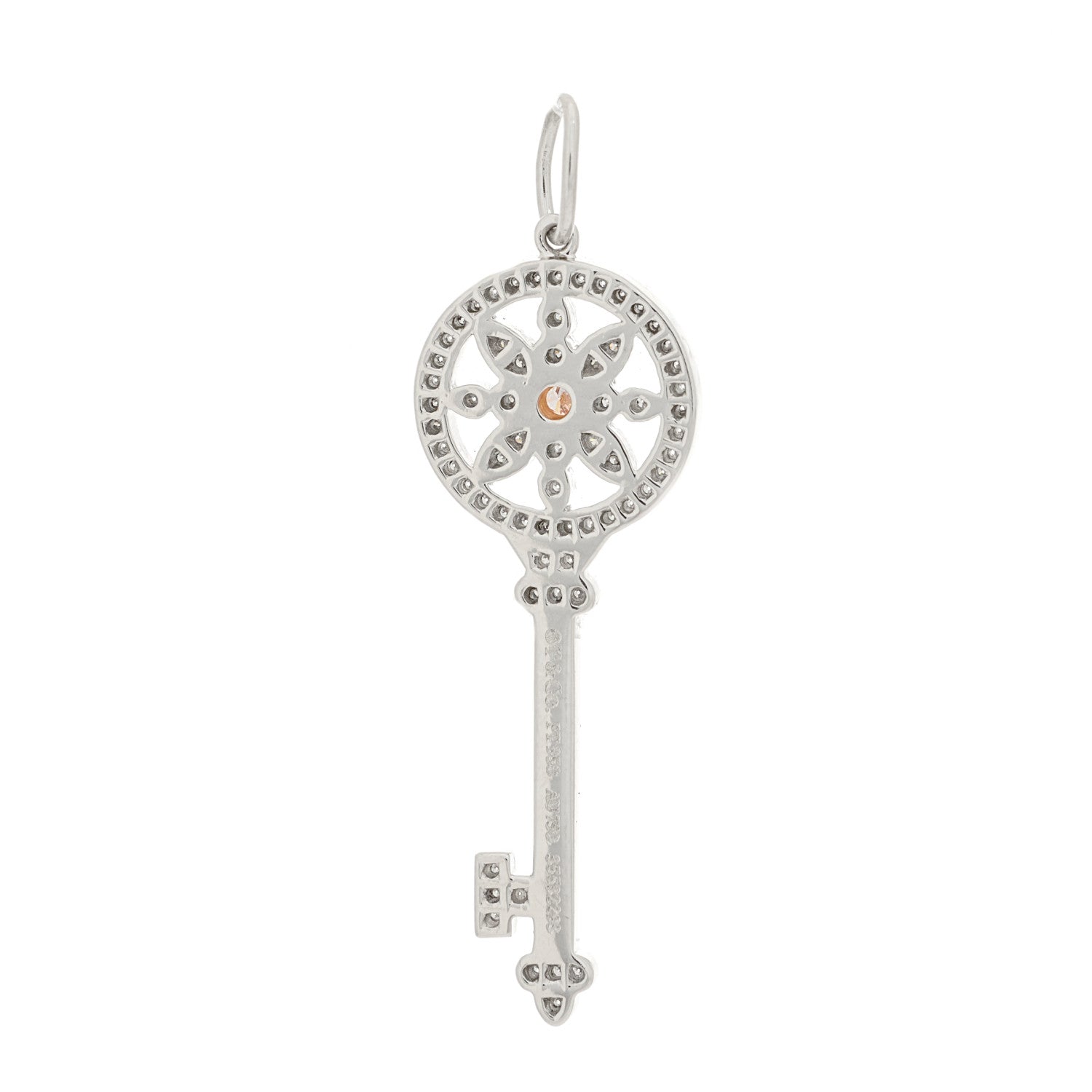 Tiffany Platinum 18K Rose Gold Pink Diamond Daisy Key Pendant 4 of 5