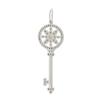 Tiffany Platinum 18K Rose Gold Pink Diamond Daisy Key Pendant 4 of 5