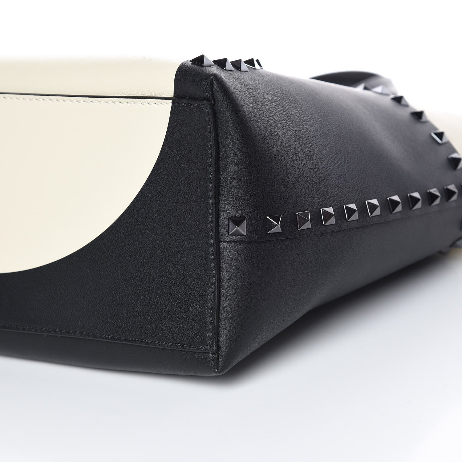 Valentino Garavani Calfskin Polka Dot Rockstud Shoulder Tote Black Light Ivory 9 of 9