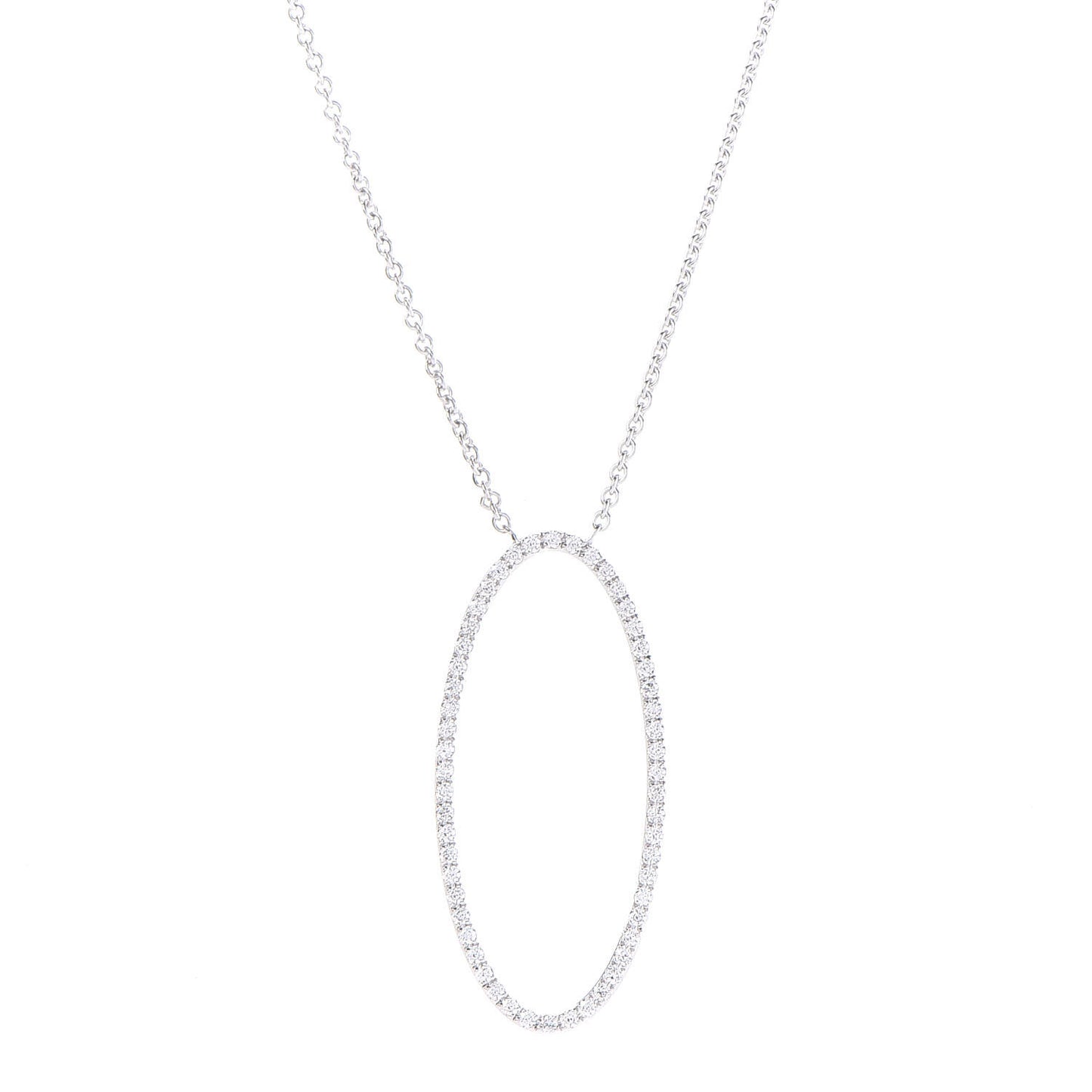 18K White Gold Diamond Metro Oval Pendant Necklace
