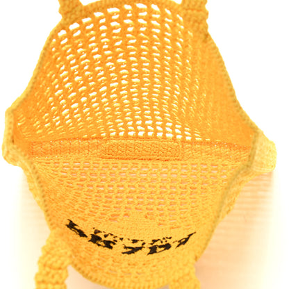 Prada Yarn Raffia Effect Crochet Logo Embroidered Tote Bag Giallo 5 of 9