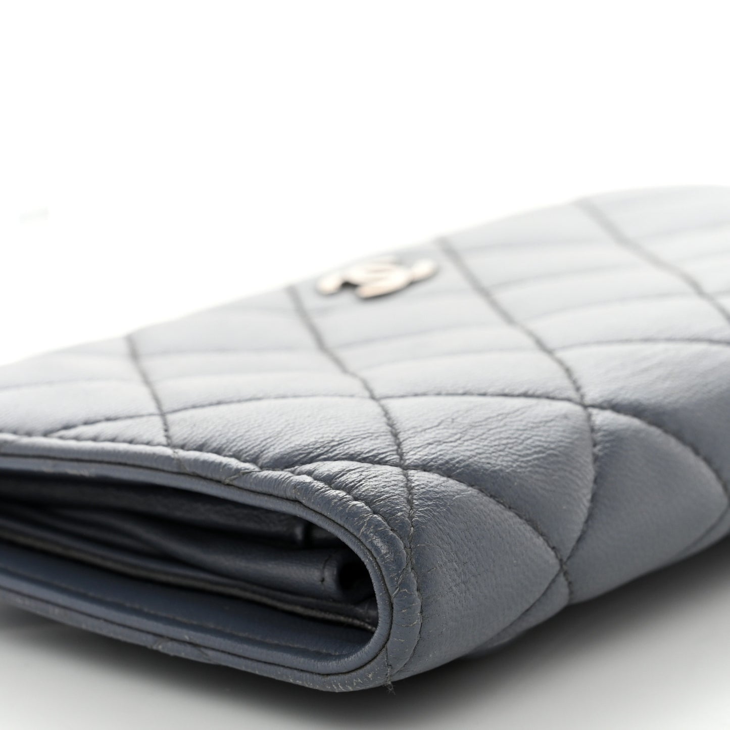Lambskin Quilted Yen Wallet Blue