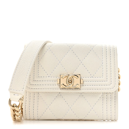 Chanel Caviar Quilted Boy Card Holder On Chain White 1 of 12