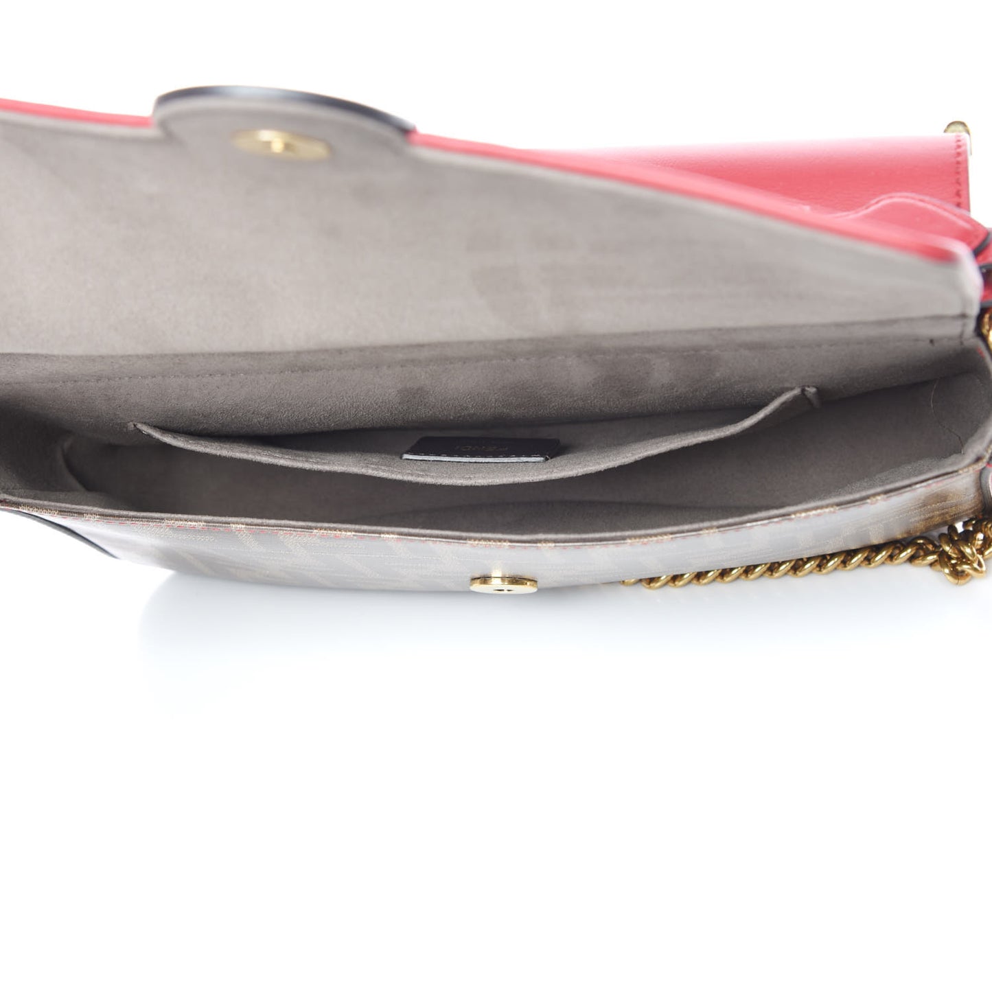 Vitello Grace Glazed Fabric FF 1974 Double F Shoulder Bag Fragola Mogano Panna