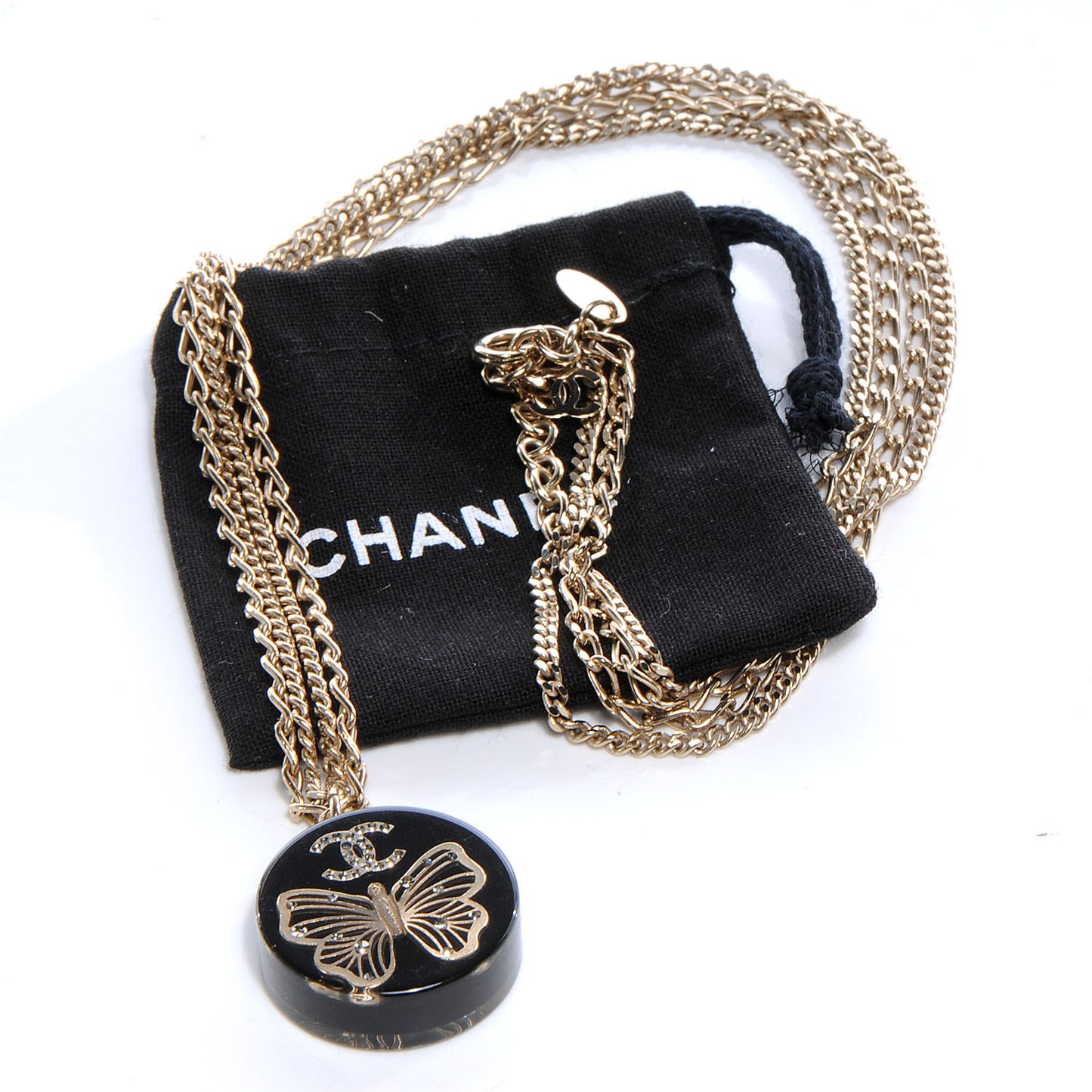 Crystal Resin Butterfly CC Pendant Necklace Black Gold