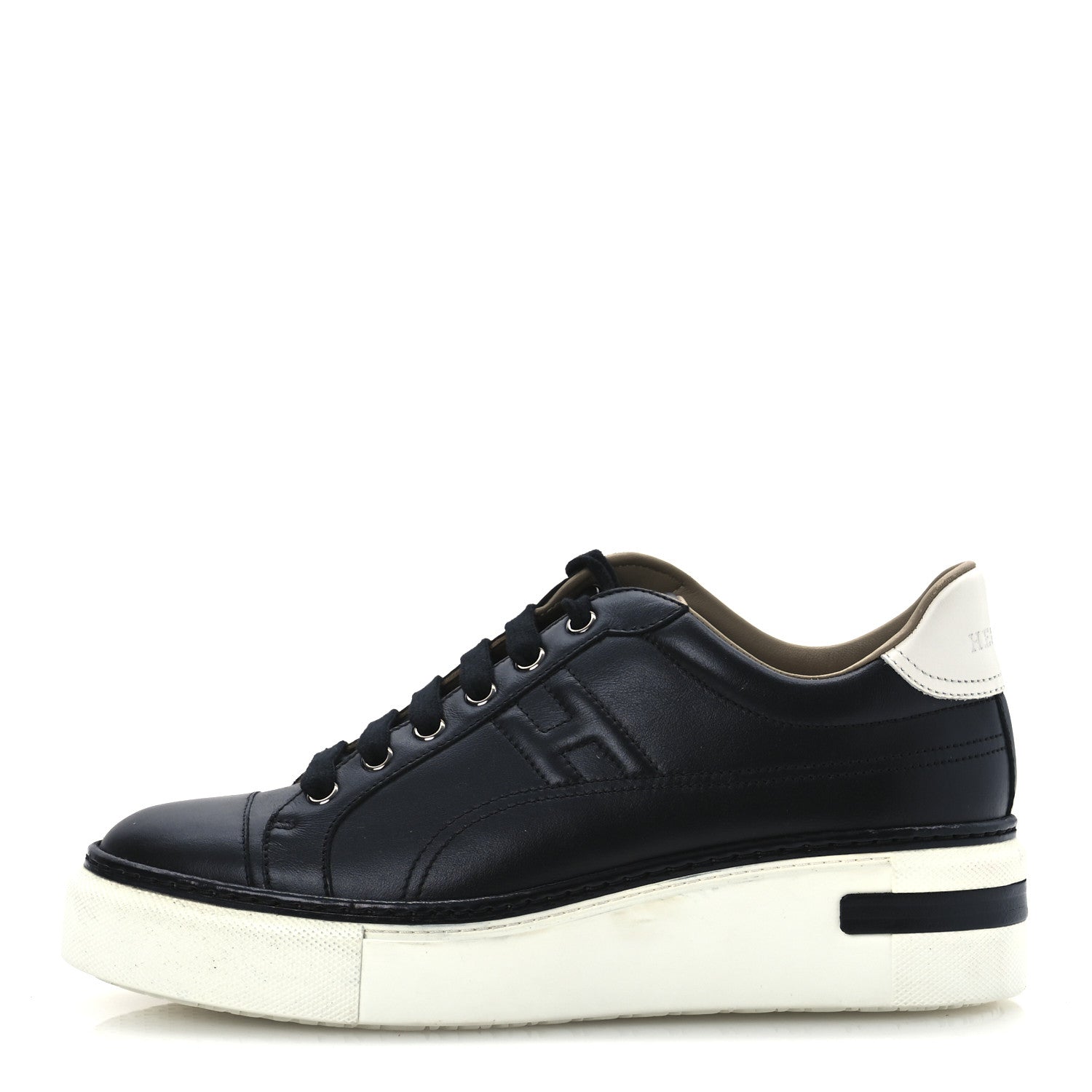 Hermes Calfskin Womens Polo Sneakers 39 Black White 1 of 12