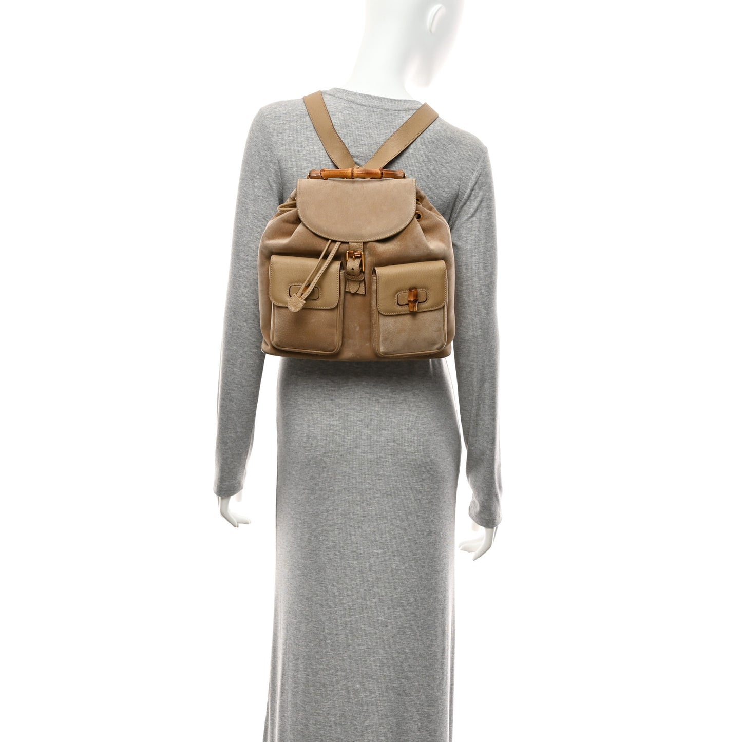 Suede Bamboo Backpack Beige