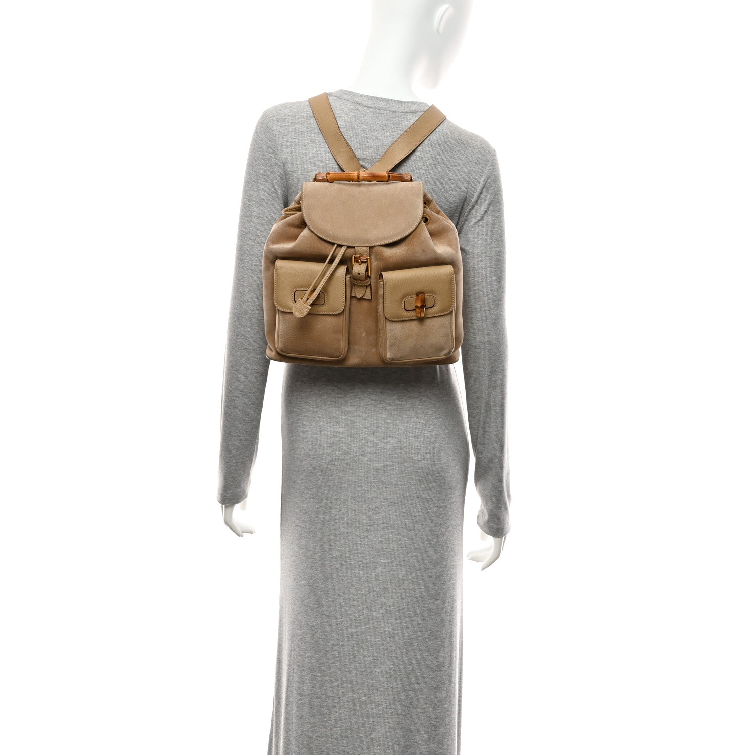 Gucci Suede Bamboo Backpack Beige 2 of 15