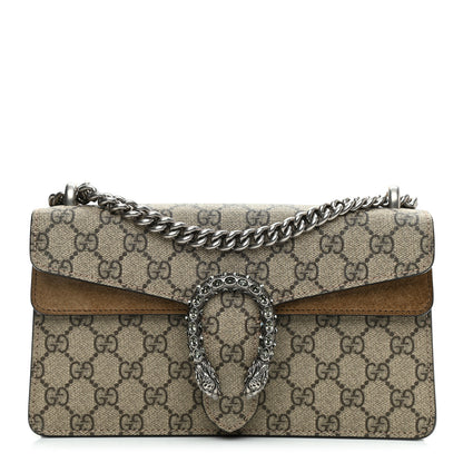 Gucci GG Supreme Monogram Suede Crystal Small Dionysus Shoulder Bag Beige Ebony Taupe 1 of 9
