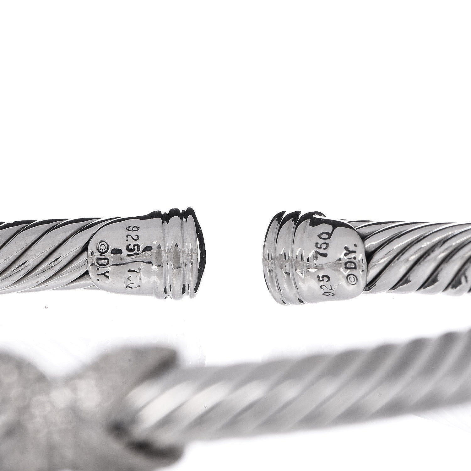 David Yurman Sterling Silver 18K White Gold Diamond Pave 5mm X Cable Bracelet 4 of 4