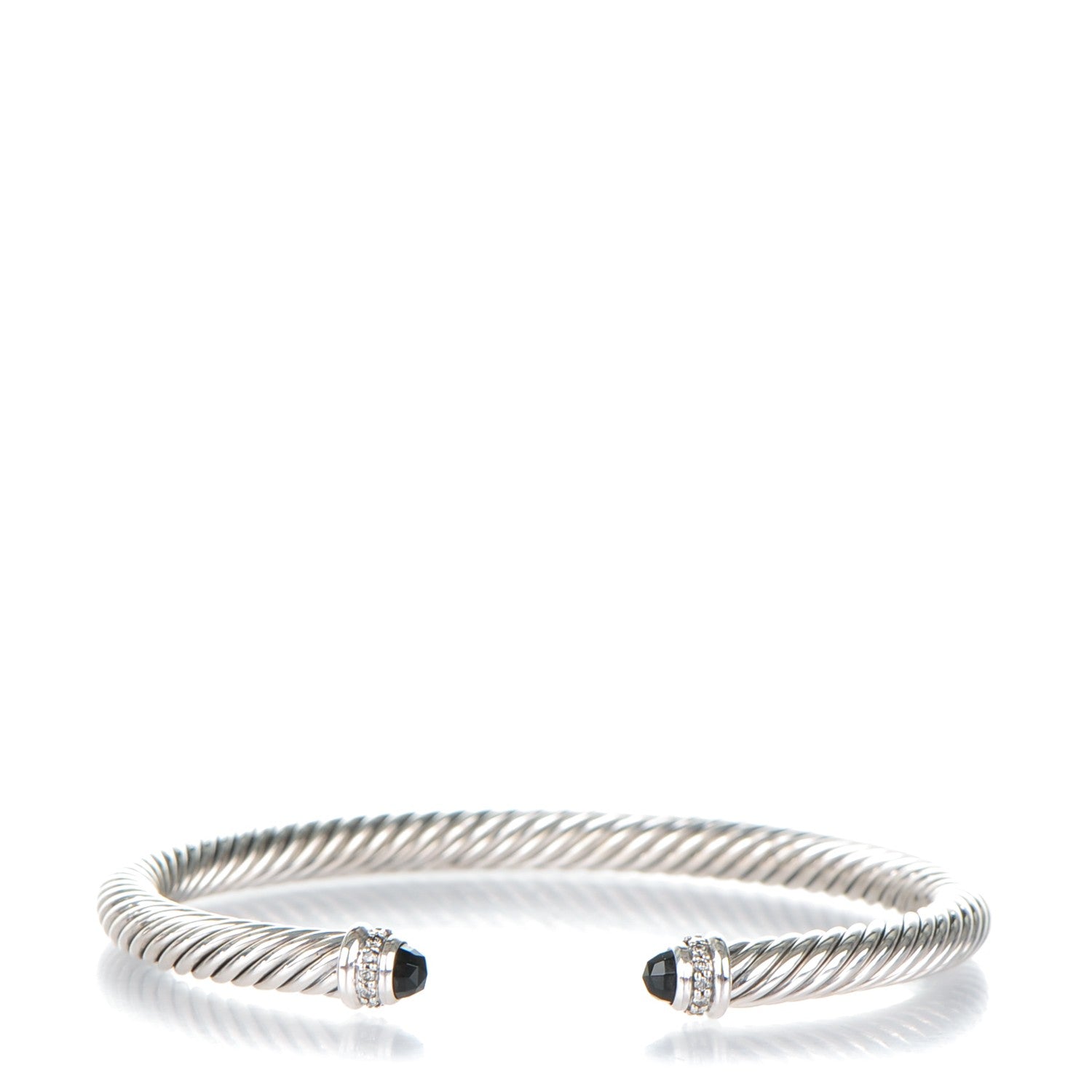 David Yurman Sterling Silver Diamond Pave Black Onyx 5mm Cable Classics Bracelet 1 of 5