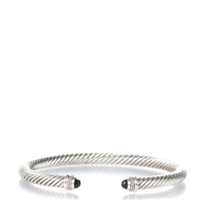 David Yurman Sterling Silver Diamond Pave Black Onyx 5mm Cable Classics Bracelet 1 of 5