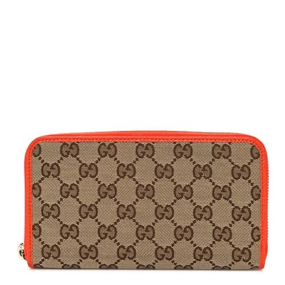 Gucci Monogram Dollar Calfskin Zip Around Wallet Beige Ebony Sun Orange 1 of 11