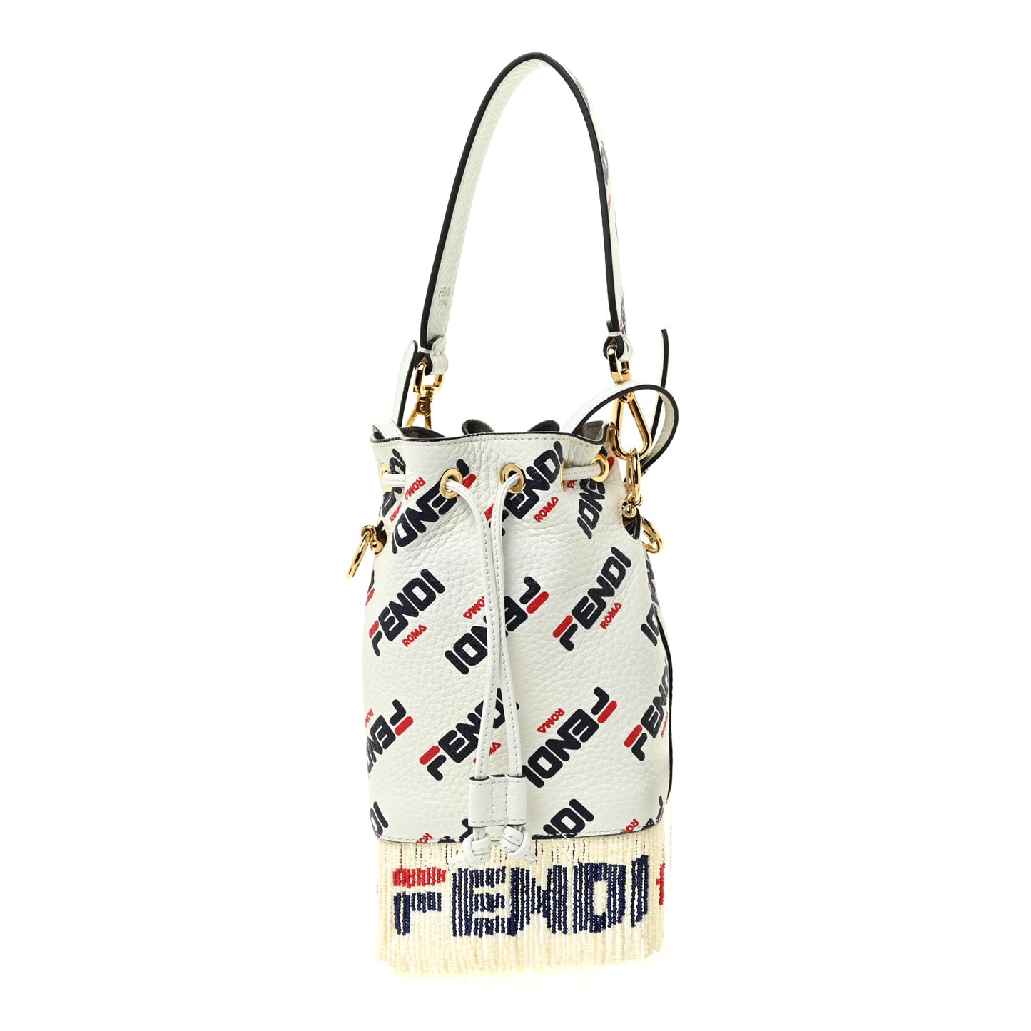 X FILA Calfskin F is Fendi Mania Fringe Mini Mon Tresor Bucket Bag White