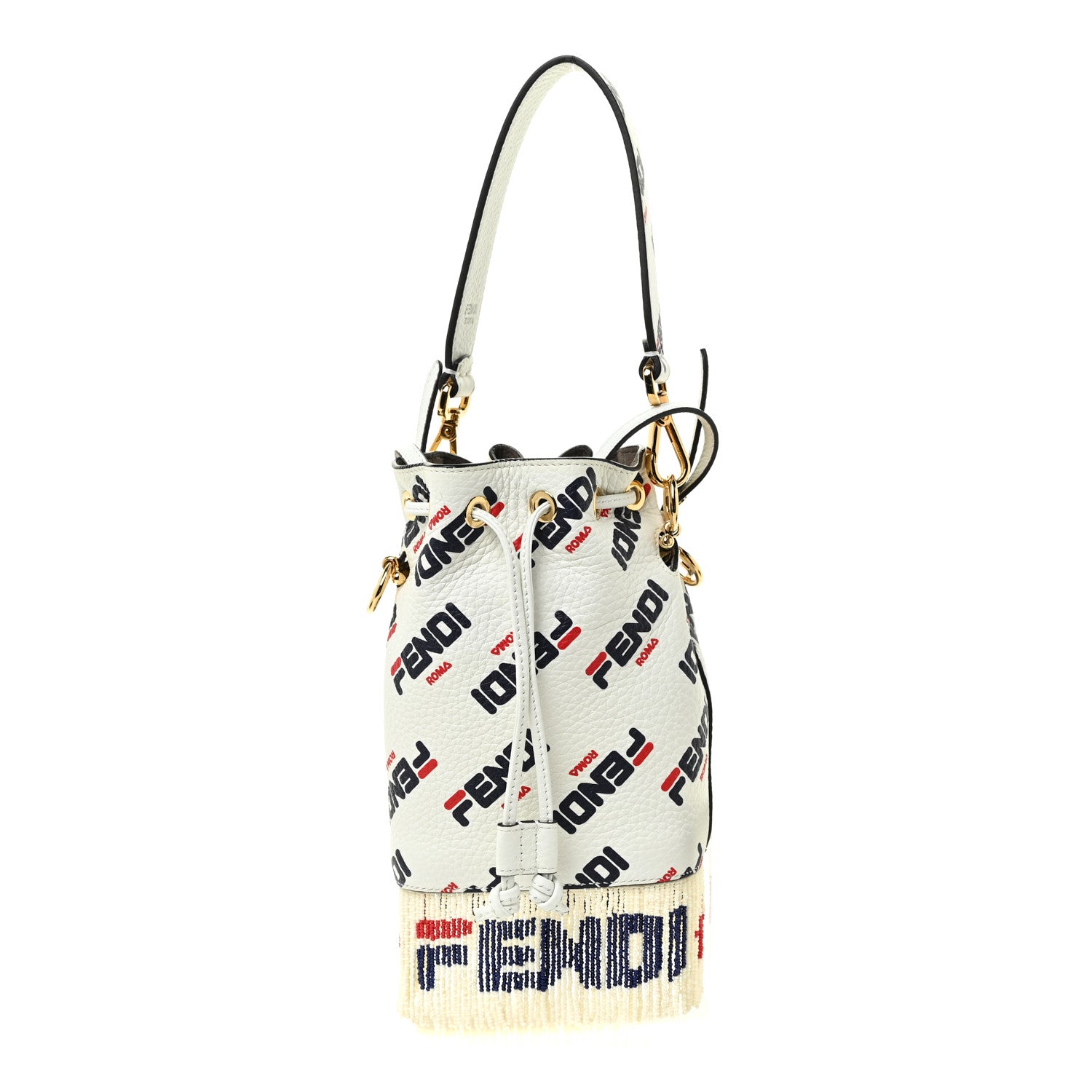 Fendi X FILA Calfskin F is Fendi Mania Fringe Mini Mon Tresor Bucket Bag White 1 of 12