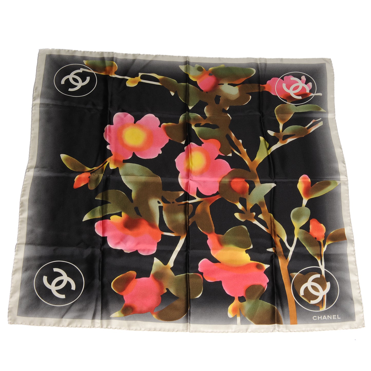 Silk Camellia Watercolor Flower Scarf