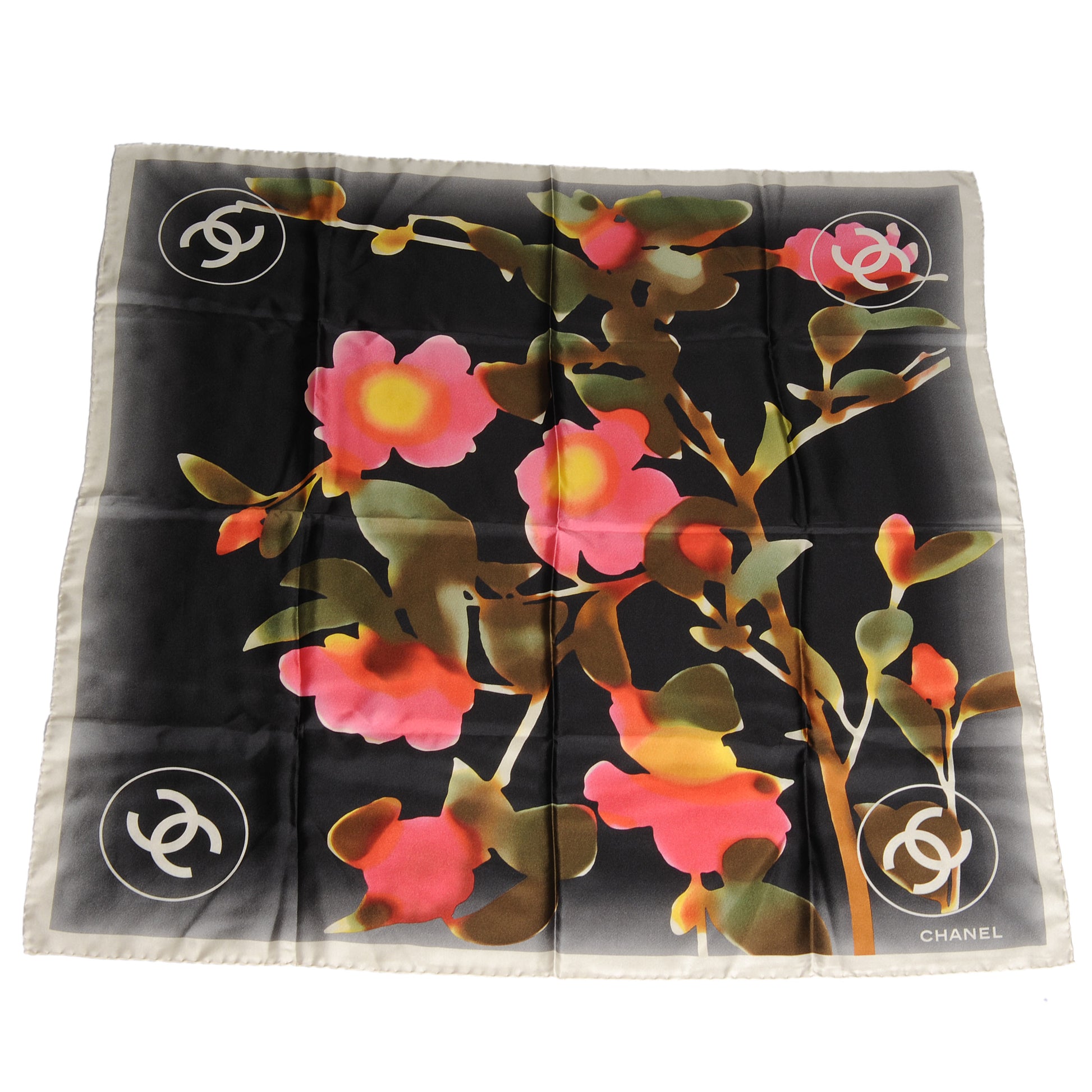Chanel Silk Camellia Watercolor Flower Scarf 2 of 5