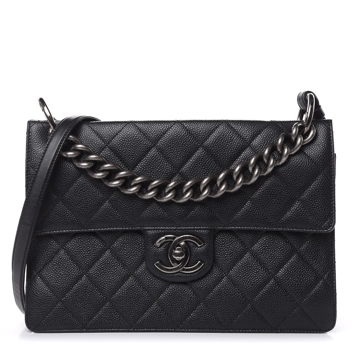 Caviar Quilted Large Retro Class Flap Black