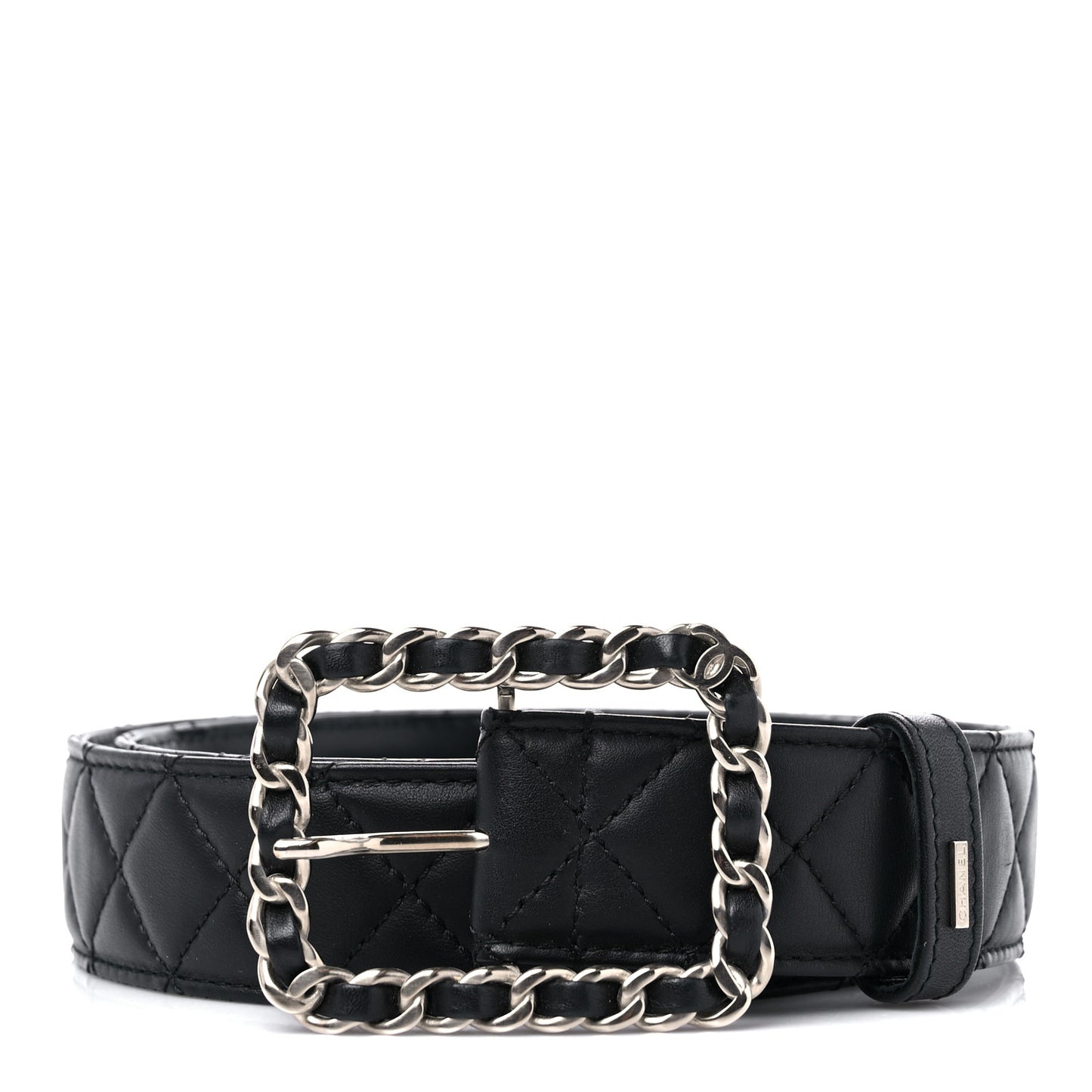 Lambskin Quilted Chain Square Buckle Belt 80 32 Black