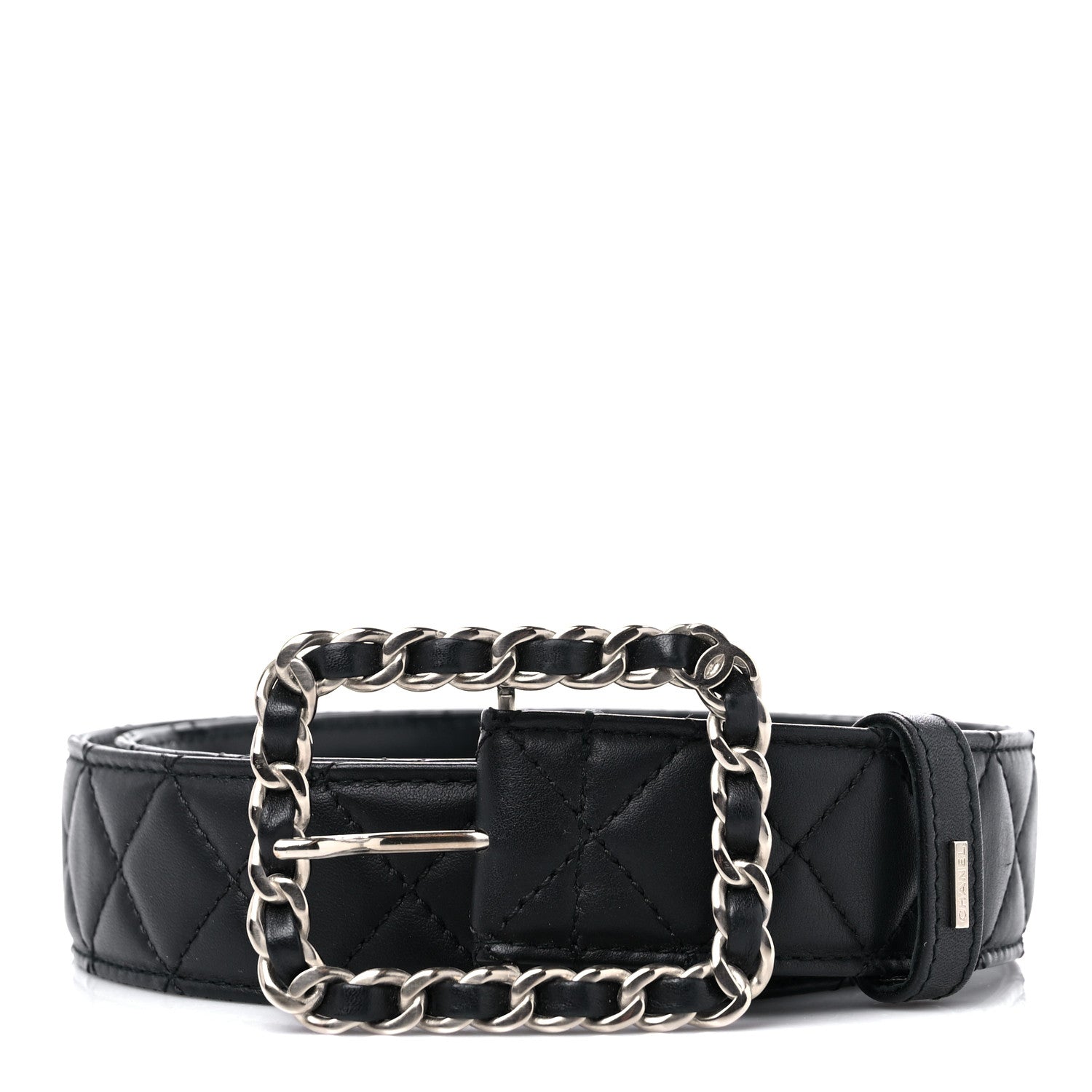 Chanel Lambskin Quilted Chain Square Buckle Belt 80 32 Black 1 of 6