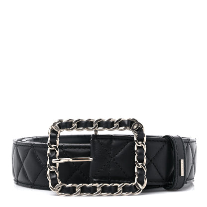 Chanel Lambskin Quilted Chain Square Buckle Belt 80 32 Black 1 of 6