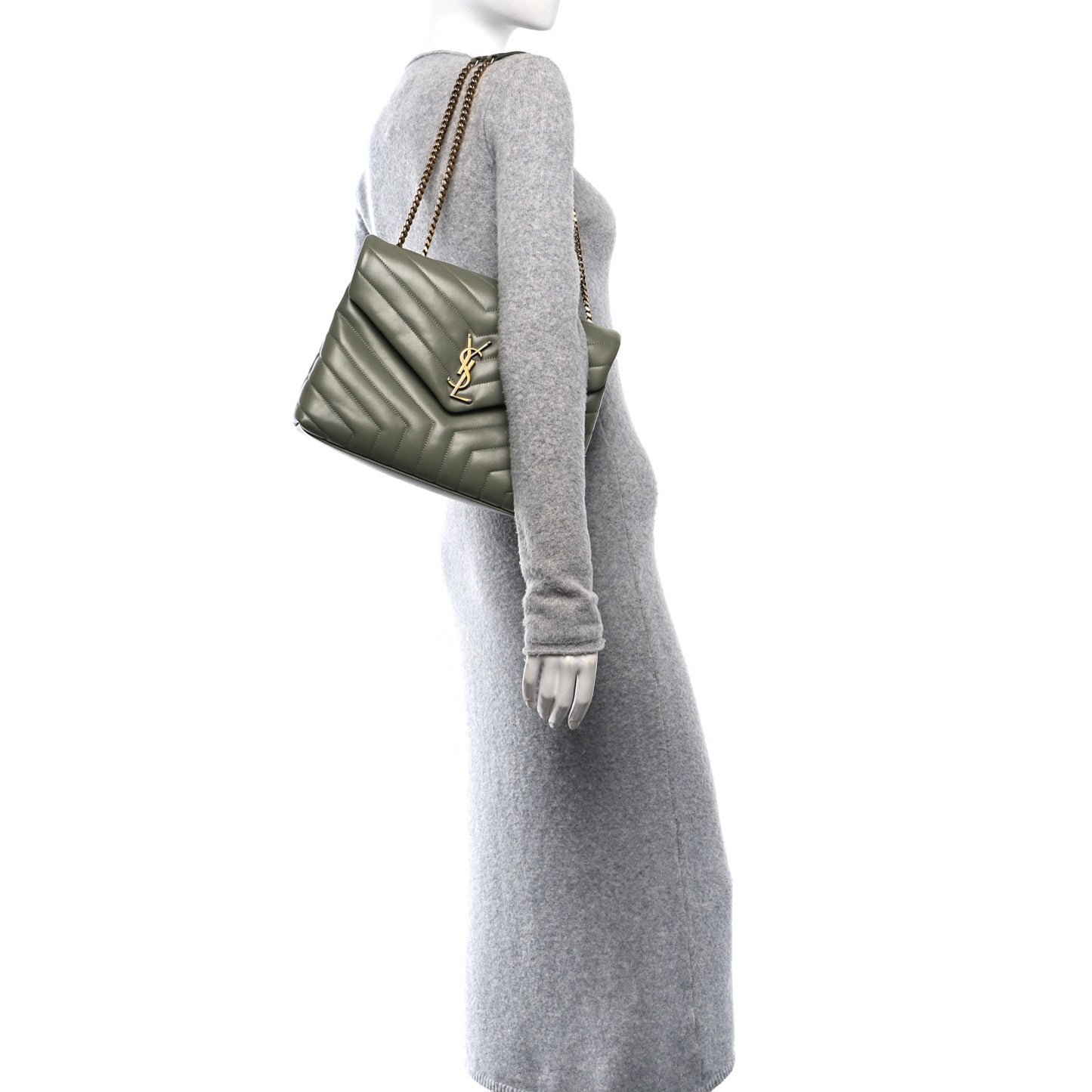 Calfskin Y Quilted Monogram Medium Loulou Chain Satchel Light Sage