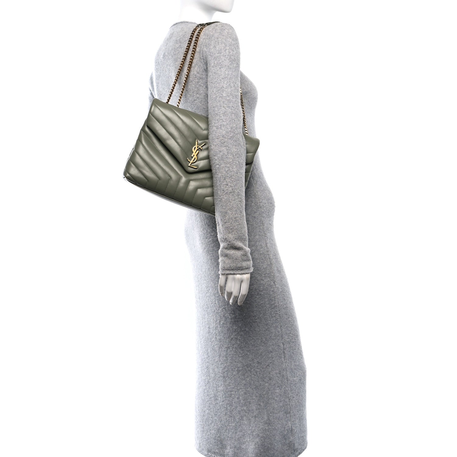 Saint Laurent Calfskin Y Quilted Monogram Medium Loulou Chain Satchel Light Sage 2 of 12