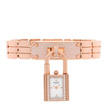 Hermes 18K Rose Gold Diamond Pave 16mm Kelly Quartz Watch 2 of 6