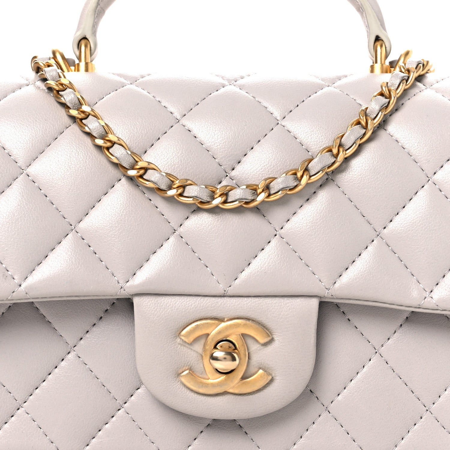 Chanel Lambskin Quilted Mini Top Handle Rectangular Flap Grey 8 of 11