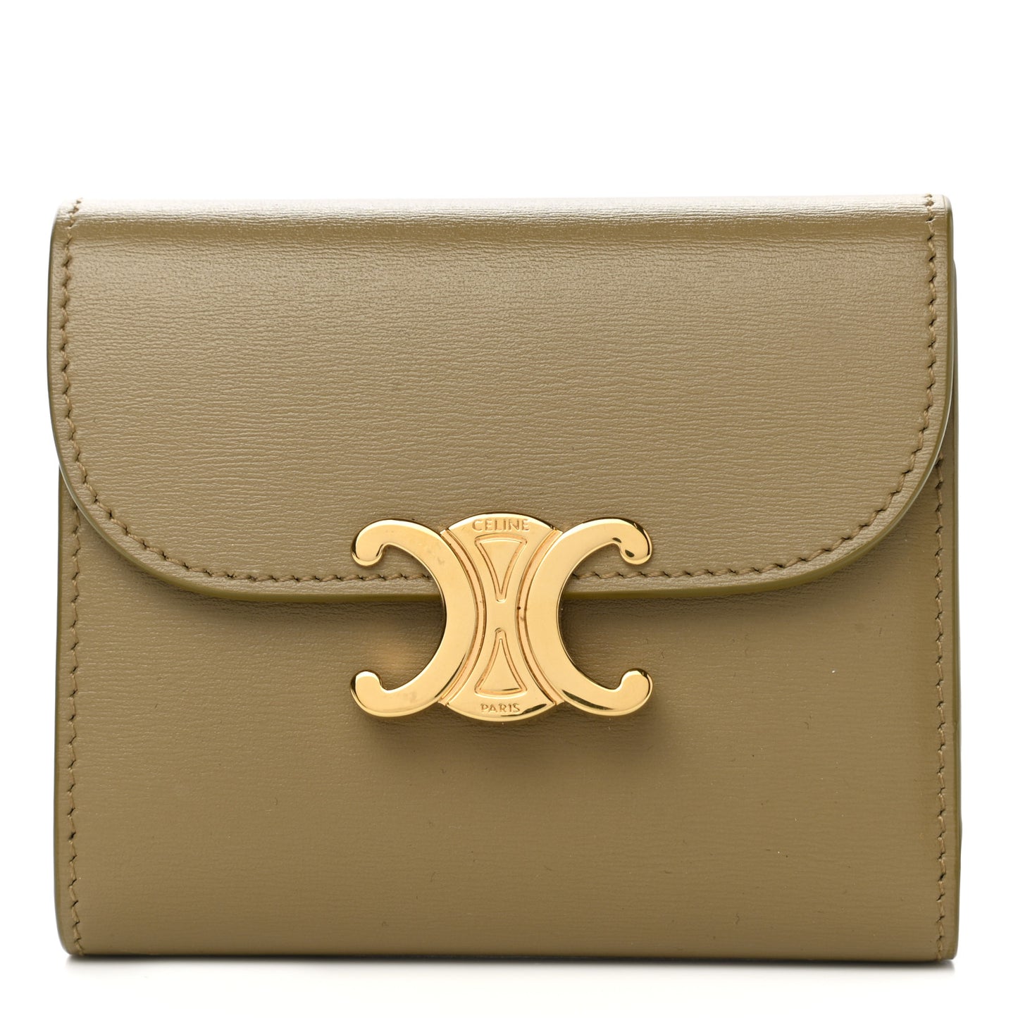 Shiny Calfskin Small Triomphe Wallet Olive